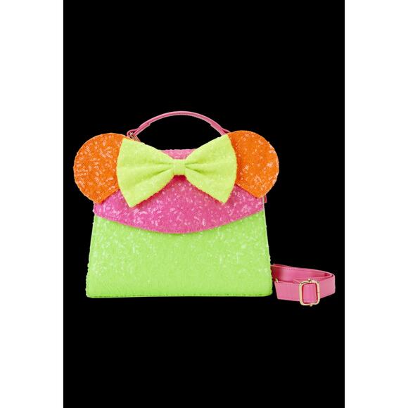 NWT Disney Minnie Mouse Exclusive Color Block Neon Sequin Crossbody Bag - Picture 1 of 4
